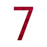 Number 7 (seven) with red wood texture background.