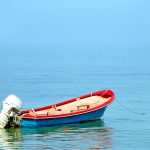 Fishing Boat. Small Boat In The Sea. Copy Space.